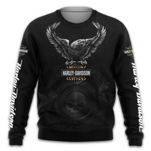 Black Harley Davidson Eagle Willie G Skull 3D Hoodie All Over Printed