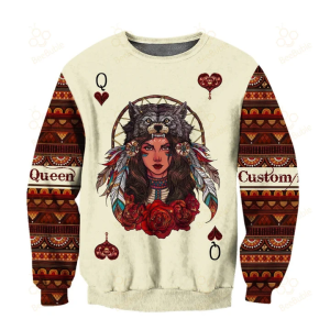 Personalized Name Native American Christmas Queen Wolf Hat 3D Hoodie All Over Printed