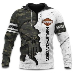 Harley Davidson The Punisher Skull Army Camouflage 3D Hoodie All Over Printed