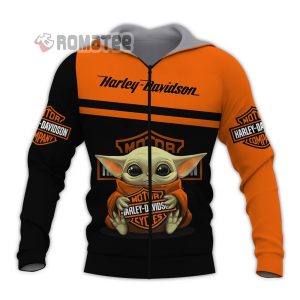 Baby Yoda Hug Harley Davidson Logo Motorcycles 3D Hoodie All Over Printed