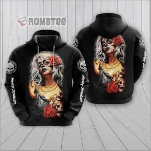 Santa Muerte Harley Davidson 3D Hoodie, Gothic Girl Tattoo Sugar Skull Harley Davidson 3D Tee