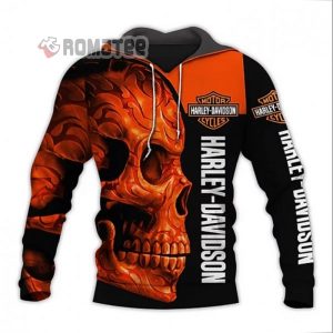 Cool Harley Davidson Skull Red 3D Hoodie, Black and Orangle H-D Hoodie
