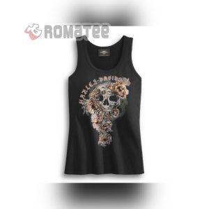 Harley Davidson Flower Face Skull 2D Woman Tank Top