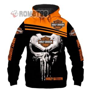 Harley Davidson Motorcycles Punisher Devil Skull Black Orange 3D Hoodie All Over Print