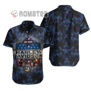 Army Camo American Flag Harley Davidson Motorcycles 3D All Over Print Hawaiian Shirt