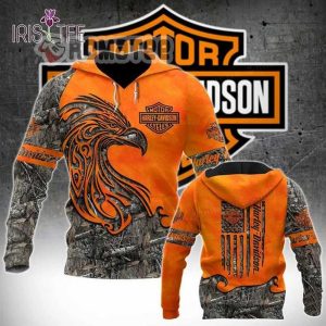Eagle Head Pattern Above Death Forest Harley Davidson 3D All Over Print Hoodie Orange