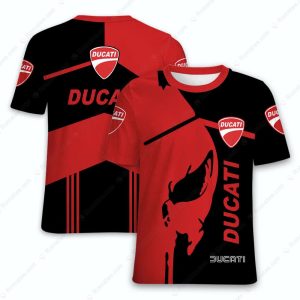 Ducati Punisher Skull Graphic Tee – Bold Red & Black Motorcycle Art Design