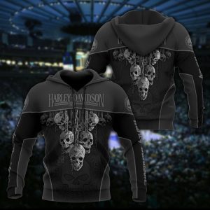 Harley-Davidson Skull Graphic Hoodie with Distressed Skull Art and Vintage Logo Design