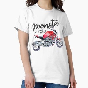 Ducati Monster Art Tee  Red Motorcycle Illustration with Creative Typography Design