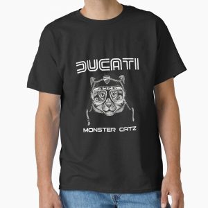 Ducati Monster Catz Graphic Tee  Vintage Cat Art with Retro Motorcycle Vibes